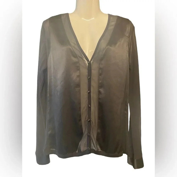 Unbranded Satin Button Down Cardigan with Silk Sheer Panels - Picture 2 of 9